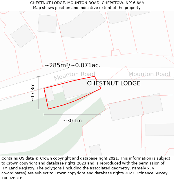 CHESTNUT LODGE, MOUNTON ROAD, CHEPSTOW, NP16 6AA: Plot and title map