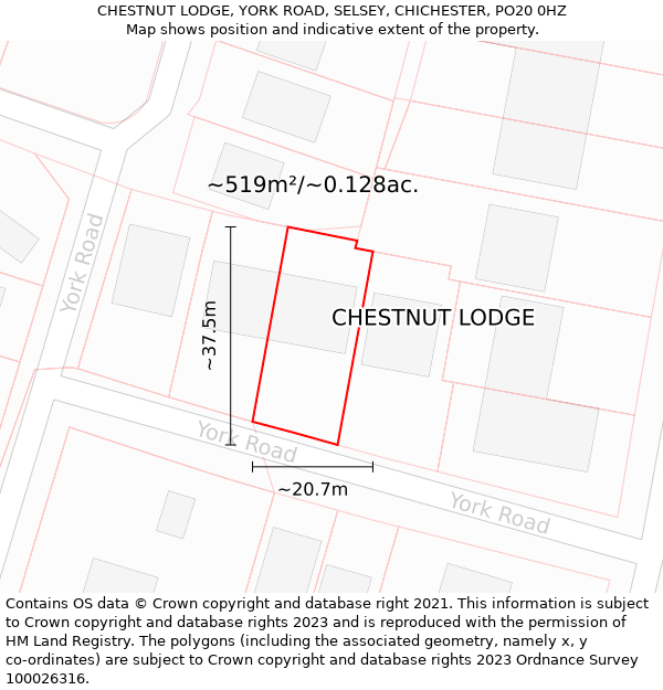 CHESTNUT LODGE, YORK ROAD, SELSEY, CHICHESTER, PO20 0HZ: Plot and title map