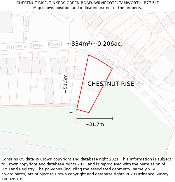CHESTNUT RISE, TINKERS GREEN ROAD, WILNECOTE, TAMWORTH, B77 5LF: Plot and title map