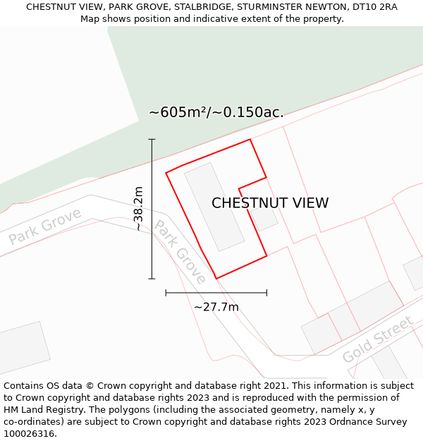 CHESTNUT VIEW, PARK GROVE, STALBRIDGE, STURMINSTER NEWTON, DT10 2RA: Plot and title map