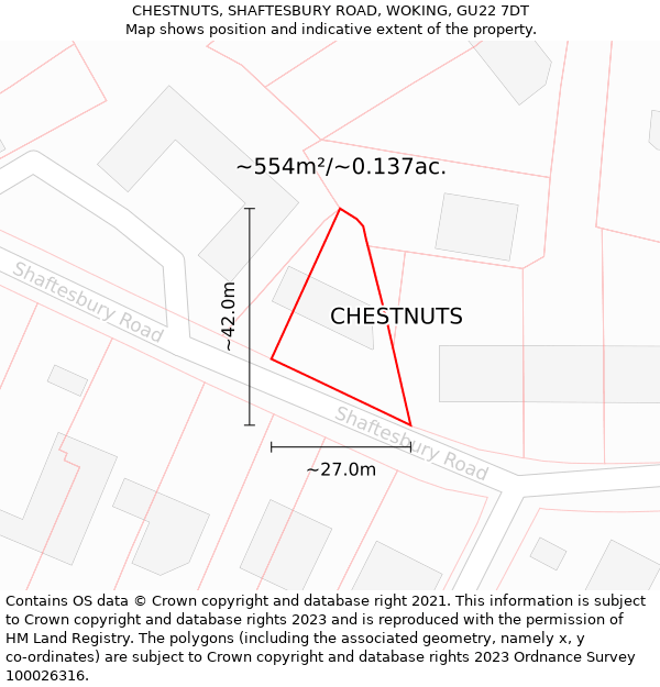 CHESTNUTS, SHAFTESBURY ROAD, WOKING, GU22 7DT: Plot and title map