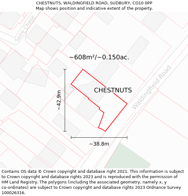 CHESTNUTS, WALDINGFIELD ROAD, SUDBURY, CO10 0PP: Plot and title map