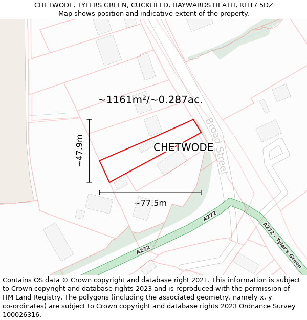 CHETWODE, TYLERS GREEN, CUCKFIELD, HAYWARDS HEATH, RH17 5DZ: Plot and title map