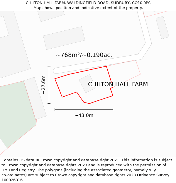 CHILTON HALL FARM, WALDINGFIELD ROAD, SUDBURY, CO10 0PS: Plot and title map