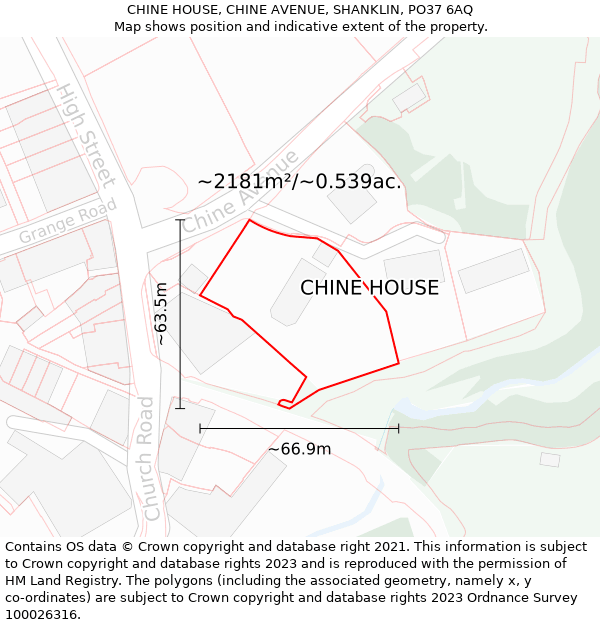 CHINE HOUSE, CHINE AVENUE, SHANKLIN, PO37 6AQ: Plot and title map