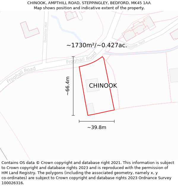 CHINOOK, AMPTHILL ROAD, STEPPINGLEY, BEDFORD, MK45 1AA: Plot and title map