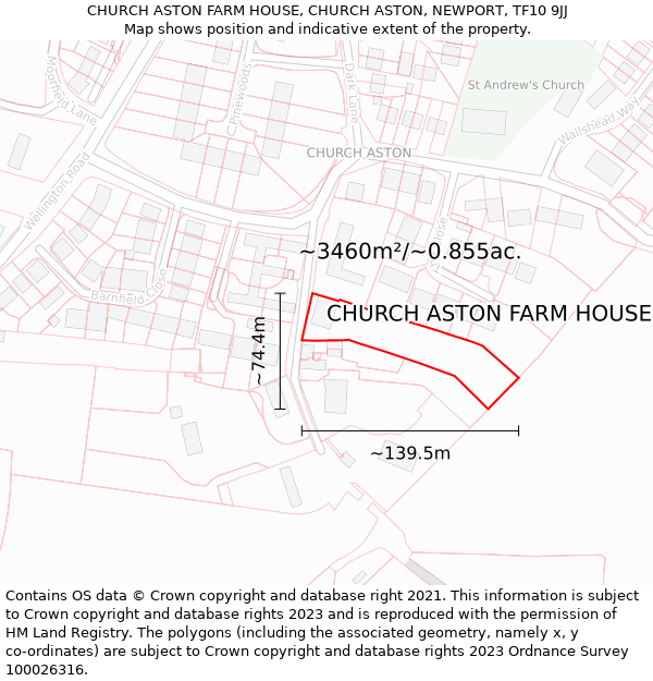 CHURCH ASTON FARM HOUSE, CHURCH ASTON, NEWPORT, TF10 9JJ: Plot and title map