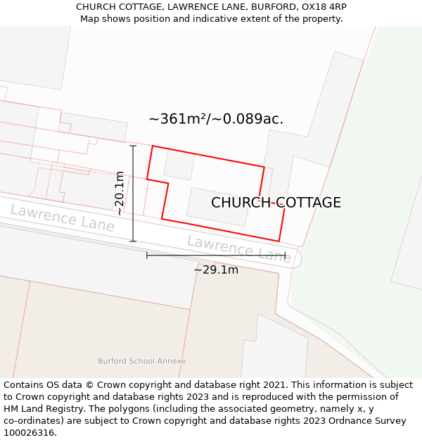 CHURCH COTTAGE, LAWRENCE LANE, BURFORD, OX18 4RP: Plot and title map