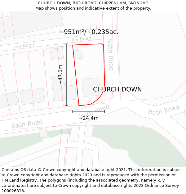 CHURCH DOWN, BATH ROAD, CHIPPENHAM, SN15 2AD: Plot and title map