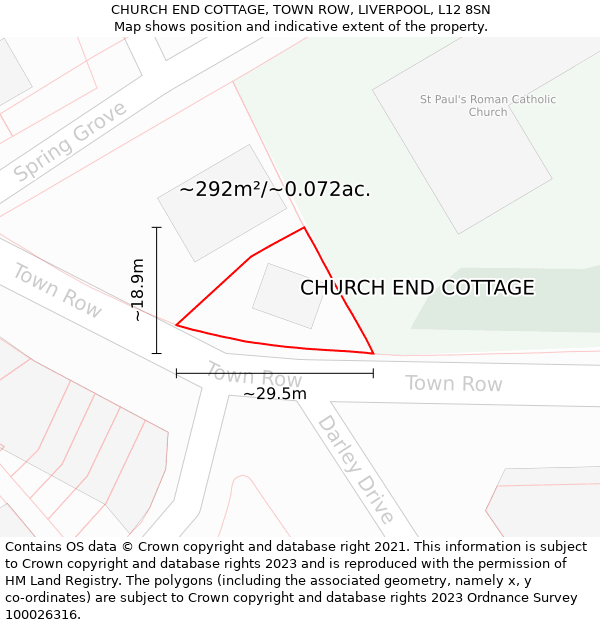 CHURCH END COTTAGE, TOWN ROW, LIVERPOOL, L12 8SN: Plot and title map