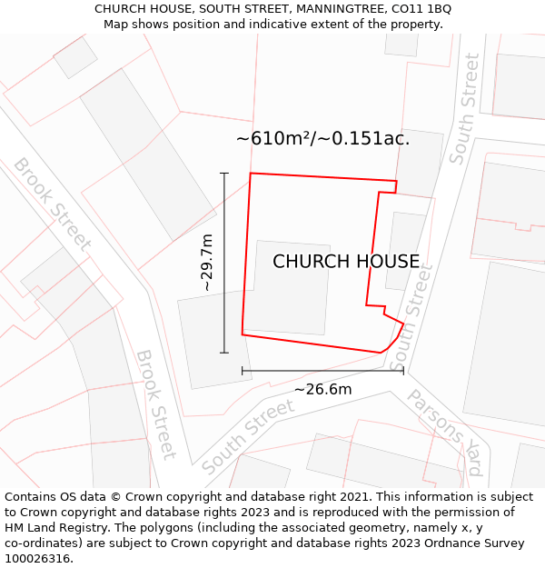 CHURCH HOUSE, SOUTH STREET, MANNINGTREE, CO11 1BQ: Plot and title map