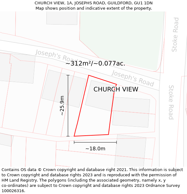 CHURCH VIEW, 1A, JOSEPHS ROAD, GUILDFORD, GU1 1DN: Plot and title map