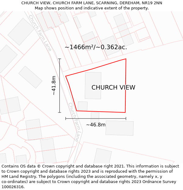 CHURCH VIEW, CHURCH FARM LANE, SCARNING, DEREHAM, NR19 2NN: Plot and title map