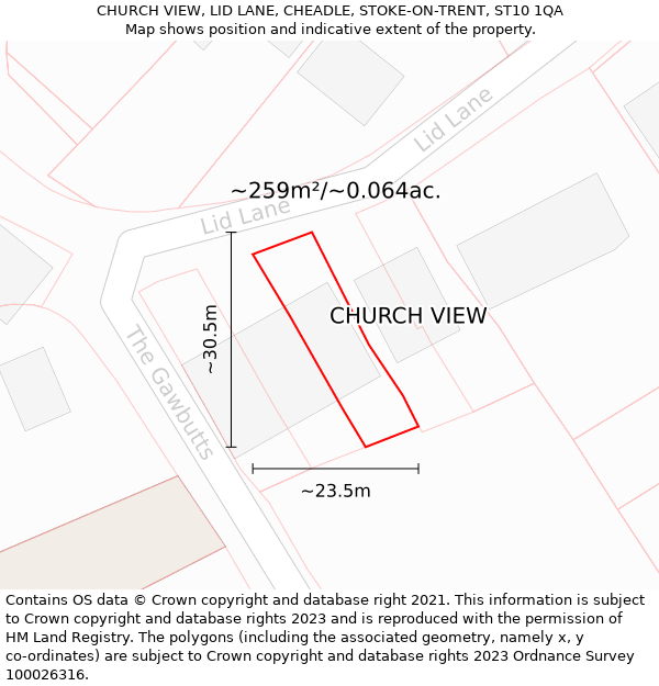 CHURCH VIEW, LID LANE, CHEADLE, STOKE-ON-TRENT, ST10 1QA: Plot and title map