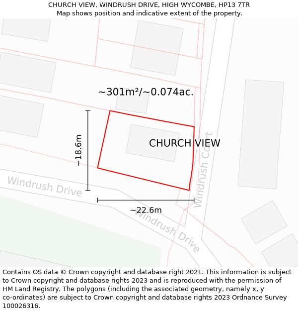 CHURCH VIEW, WINDRUSH DRIVE, HIGH WYCOMBE, HP13 7TR: Plot and title map