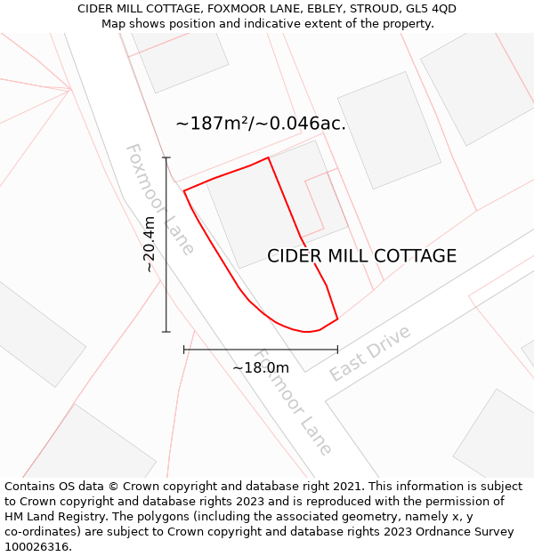 CIDER MILL COTTAGE, FOXMOOR LANE, EBLEY, STROUD, GL5 4QD: Plot and title map
