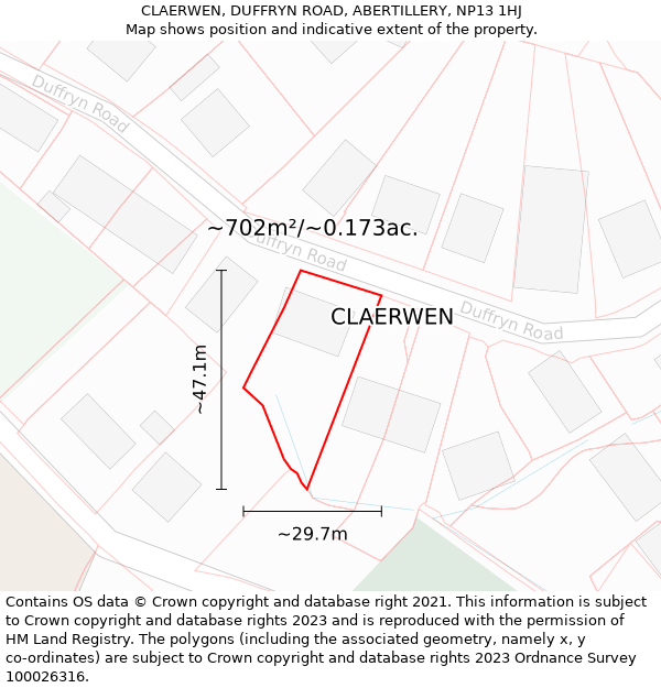 CLAERWEN, DUFFRYN ROAD, ABERTILLERY, NP13 1HJ: Plot and title map