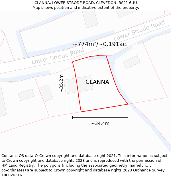 CLANNA, LOWER STRODE ROAD, CLEVEDON, BS21 6UU: Plot and title map