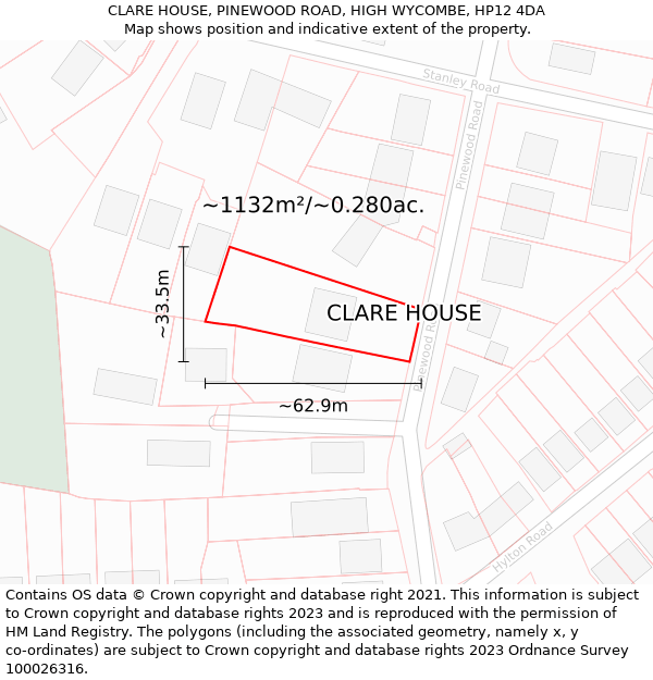 CLARE HOUSE, PINEWOOD ROAD, HIGH WYCOMBE, HP12 4DA: Plot and title map
