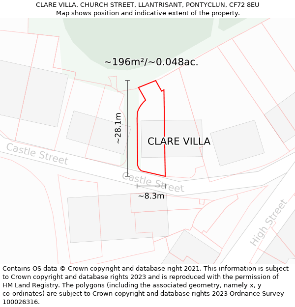 CLARE VILLA, CHURCH STREET, LLANTRISANT, PONTYCLUN, CF72 8EU: Plot and title map