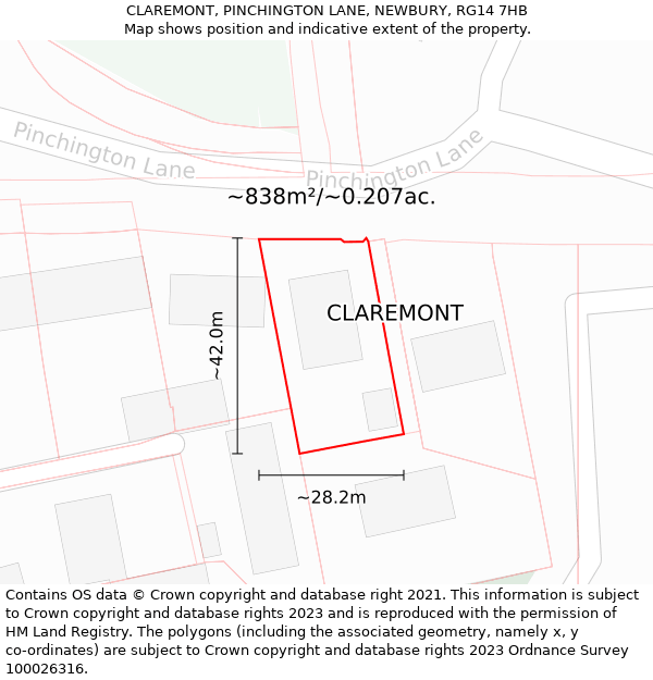 CLAREMONT, PINCHINGTON LANE, NEWBURY, RG14 7HB: Plot and title map