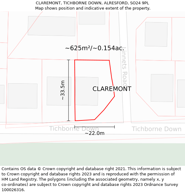 CLAREMONT, TICHBORNE DOWN, ALRESFORD, SO24 9PL: Plot and title map