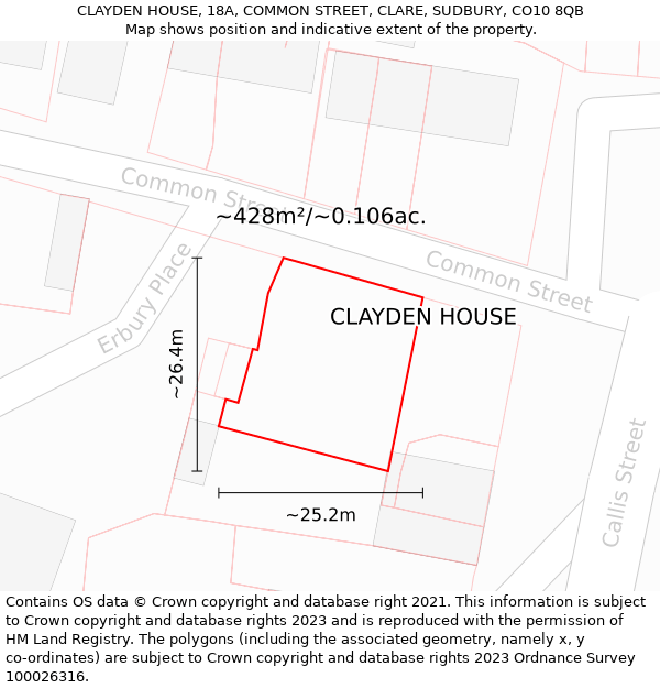 CLAYDEN HOUSE, 18A, COMMON STREET, CLARE, SUDBURY, CO10 8QB: Plot and title map