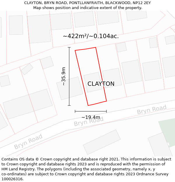 CLAYTON, BRYN ROAD, PONTLLANFRAITH, BLACKWOOD, NP12 2EY: Plot and title map