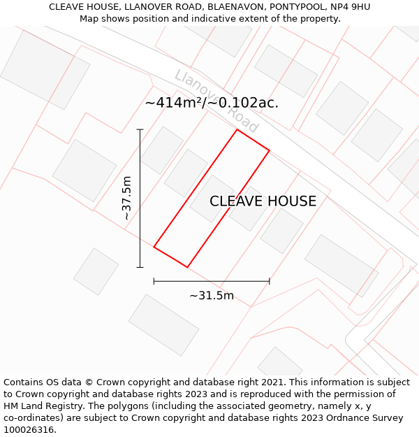 CLEAVE HOUSE, LLANOVER ROAD, BLAENAVON, PONTYPOOL, NP4 9HU: Plot and title map