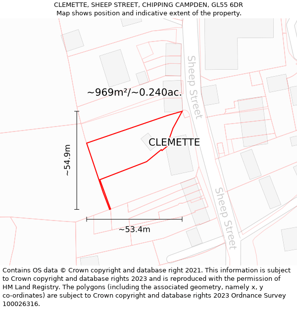 CLEMETTE, SHEEP STREET, CHIPPING CAMPDEN, GL55 6DR: Plot and title map