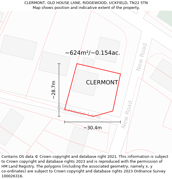 CLERMONT, OLD HOUSE LANE, RIDGEWOOD, UCKFIELD, TN22 5TN: Plot and title map