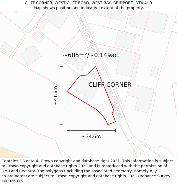 CLIFF CORNER, WEST CLIFF ROAD, WEST BAY, BRIDPORT, DT6 4HR: Plot and title map