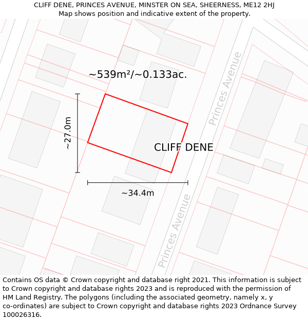 CLIFF DENE, PRINCES AVENUE, MINSTER ON SEA, SHEERNESS, ME12 2HJ: Plot and title map
