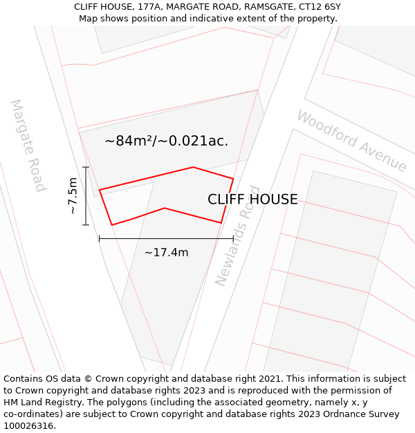 CLIFF HOUSE, 177A, MARGATE ROAD, RAMSGATE, CT12 6SY: Plot and title map