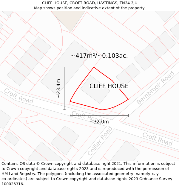 CLIFF HOUSE, CROFT ROAD, HASTINGS, TN34 3JU: Plot and title map