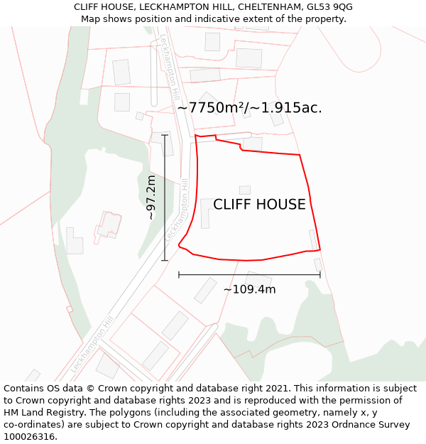 CLIFF HOUSE, LECKHAMPTON HILL, CHELTENHAM, GL53 9QG: Plot and title map