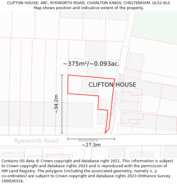 CLIFTON HOUSE, 49C, RYEWORTH ROAD, CHARLTON KINGS, CHELTENHAM, GL52 6LS: Plot and title map