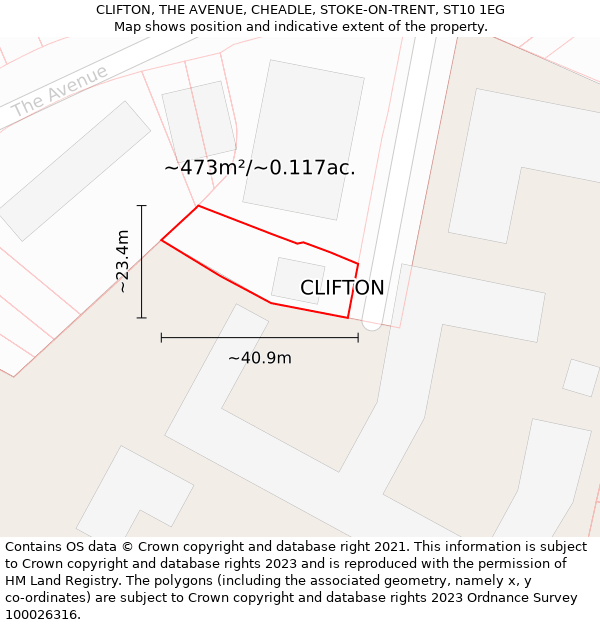 CLIFTON, THE AVENUE, CHEADLE, STOKE-ON-TRENT, ST10 1EG: Plot and title map