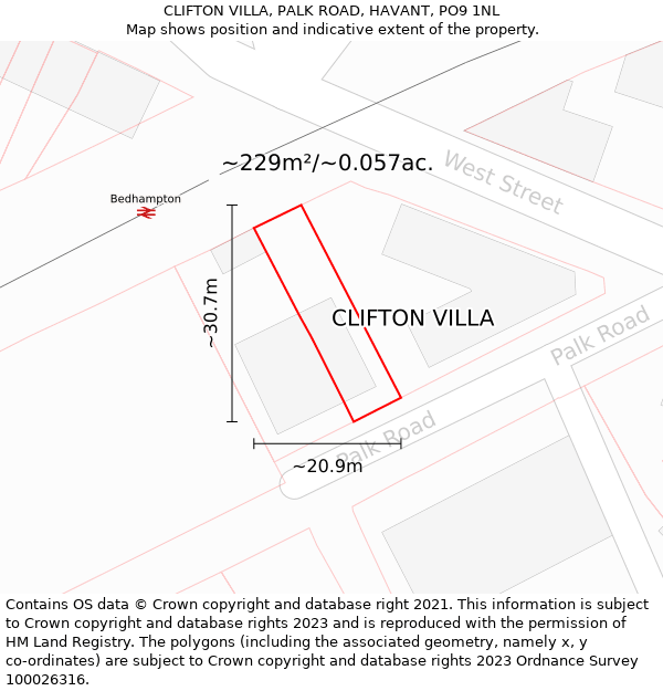 CLIFTON VILLA, PALK ROAD, HAVANT, PO9 1NL: Plot and title map
