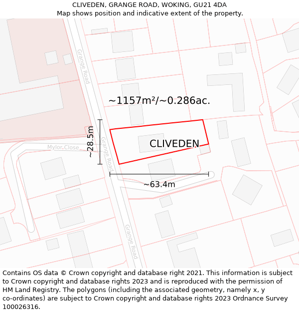 CLIVEDEN, GRANGE ROAD, WOKING, GU21 4DA: Plot and title map