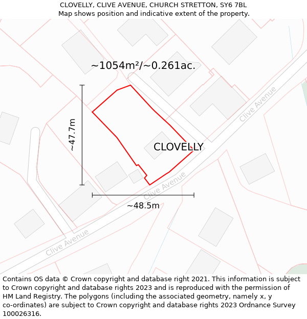 CLOVELLY, CLIVE AVENUE, CHURCH STRETTON, SY6 7BL: Plot and title map