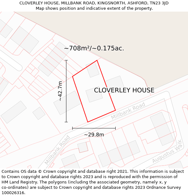 CLOVERLEY HOUSE, MILLBANK ROAD, KINGSNORTH, ASHFORD, TN23 3JD: Plot and title map