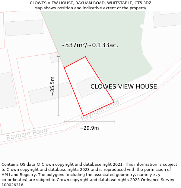 CLOWES VIEW HOUSE, RAYHAM ROAD, WHITSTABLE, CT5 3DZ: Plot and title map