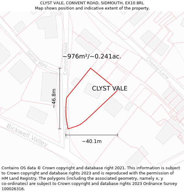 CLYST VALE, CONVENT ROAD, SIDMOUTH, EX10 8RL: Plot and title map