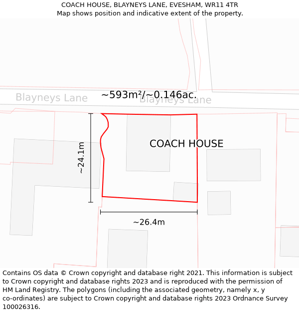 COACH HOUSE, BLAYNEYS LANE, EVESHAM, WR11 4TR: Plot and title map