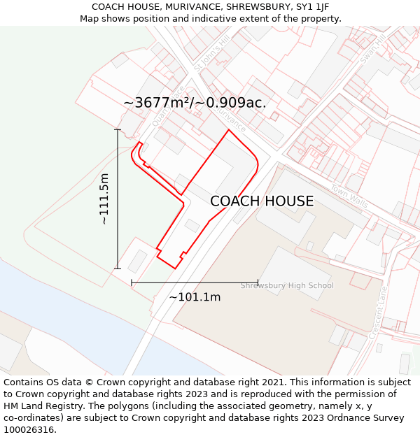 COACH HOUSE, MURIVANCE, SHREWSBURY, SY1 1JF: Plot and title map