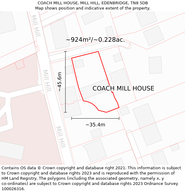 COACH MILL HOUSE, MILL HILL, EDENBRIDGE, TN8 5DB: Plot and title map