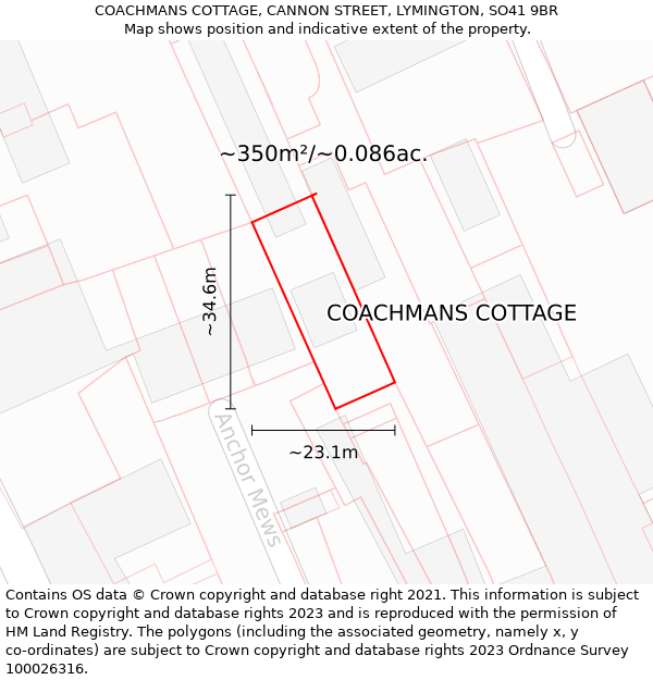 COACHMANS COTTAGE, CANNON STREET, LYMINGTON, SO41 9BR: Plot and title map