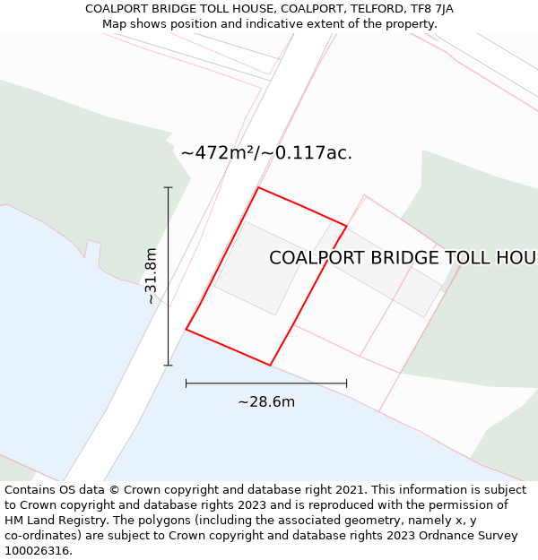 COALPORT BRIDGE TOLL HOUSE, COALPORT, TELFORD, TF8 7JA: Plot and title map
