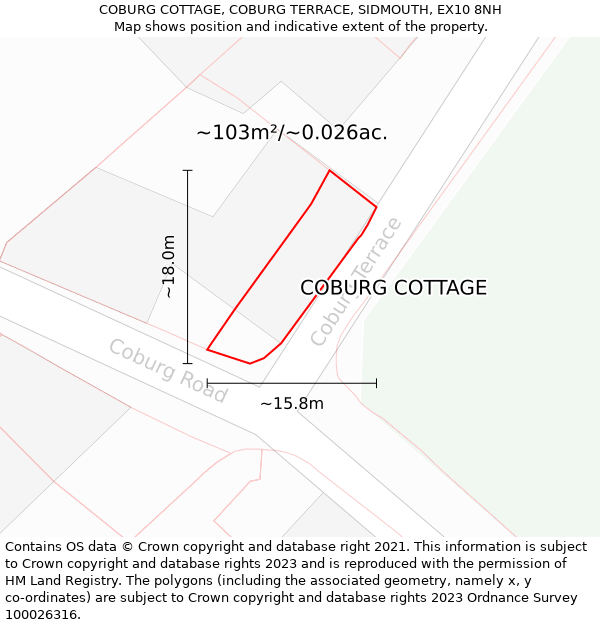 COBURG COTTAGE, COBURG TERRACE, SIDMOUTH, EX10 8NH: Plot and title map